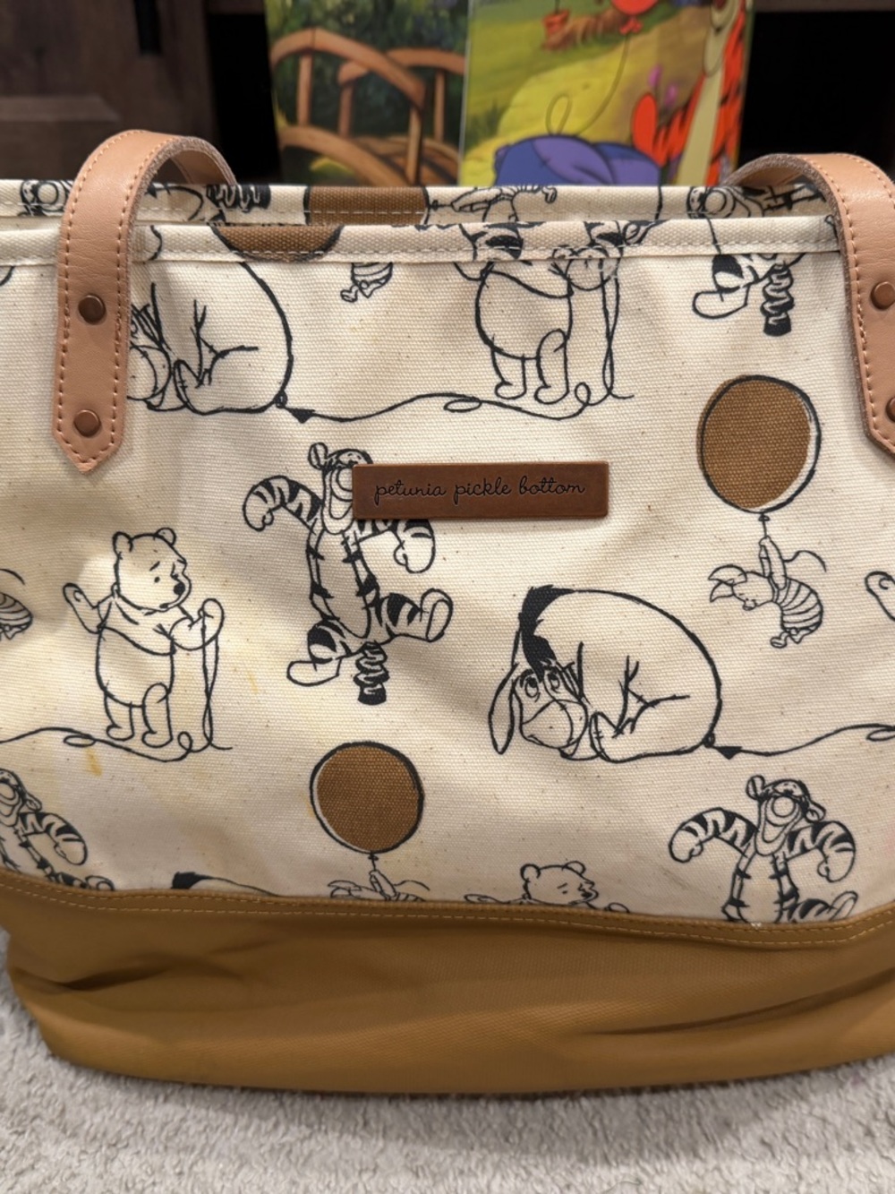 Petunia Pickle Bottom Cream & Tan Winnie the Pooh Character Tote